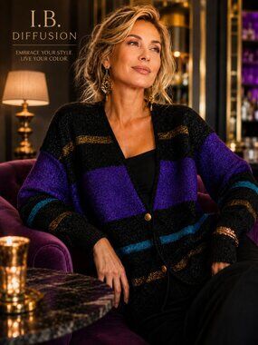 I.B. Diffusion Oversized Vintage Metallic Lambswool Cardigan XS Purple Gold NEW